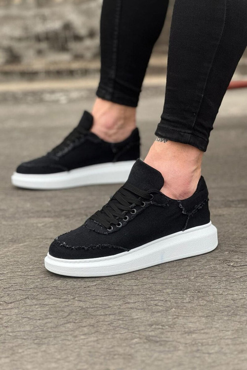Oxed Erkek Günlük Bağcıklı Kot Kumaş Spor Sneaker Ayakkabı TBT - Siyah