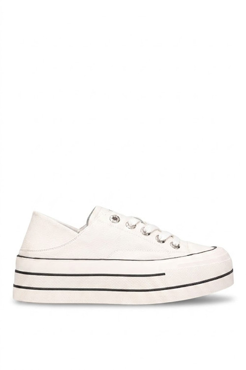 121230091 Pamela Kadın Hakiki Deri Klasik Sneaker Beyaz
