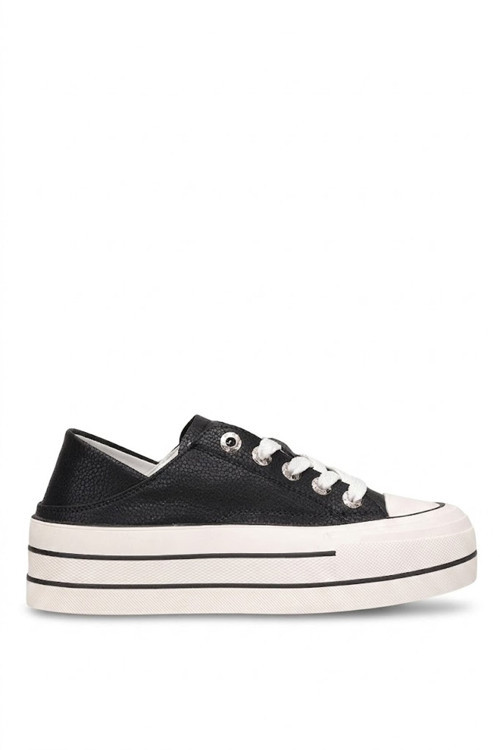 121230091 Pamela Kadın Hakiki Deri Klasik Sneaker Siyah
