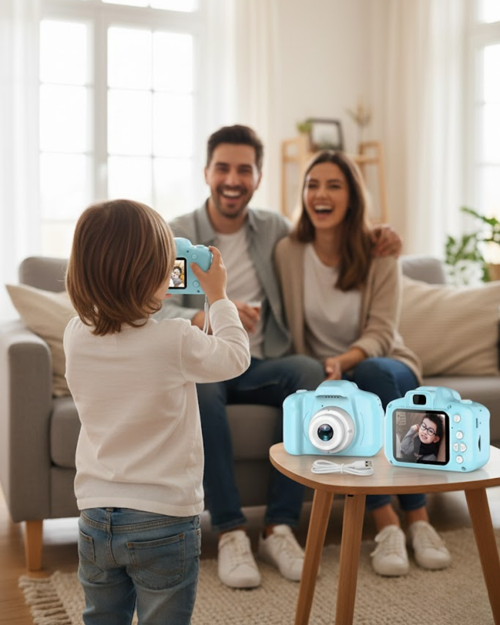 ASTRALTECH Mavi Mini Dijital Kamera HD Video Fotoğraf Çekimli USB Şarjlı Hafıza Kart Destekli