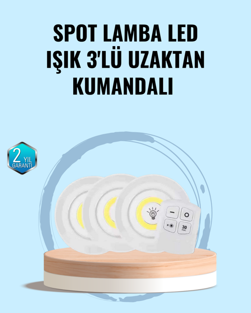ASTRALTECH Ev Ofis Kamp İçin Uygun Uzaktan Kumandalı Yapışkanlı Kablosuz Led Spot Lambalar