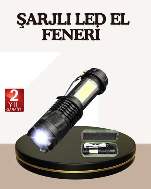 ASTRALTECH Küçük Boy Şarjlı LED El Feneri Taşınabilir Klipsli