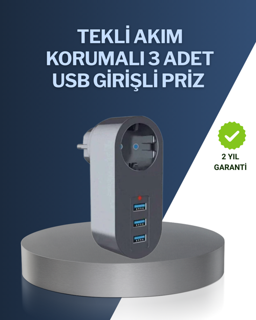ASTRALTECH Çocuk Korumalı Termal Priz – 3'lü USB Şarj ve Akım Koruması