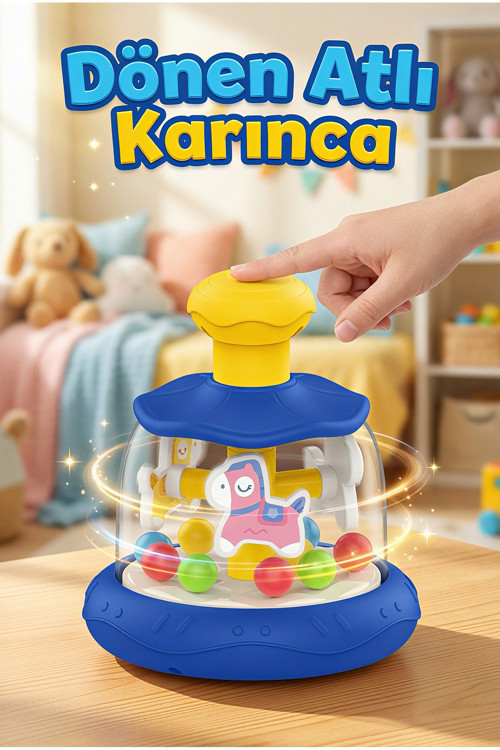 Bas-Çevir Atlı Karınca Oyuncağı – Renkli Toplu Eğitici Bebek Oyuncağı - Mavi