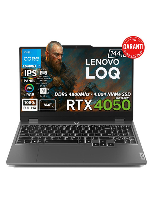 LOQ 15IAX9 Intel Core i5-12600HX 16-GBDDR5 256 GB SSD GeForce RTX 4050 6GB (105W) 15.6" FHD IPS Panel 144Hz FreeDos 83GS00PFTRAT31