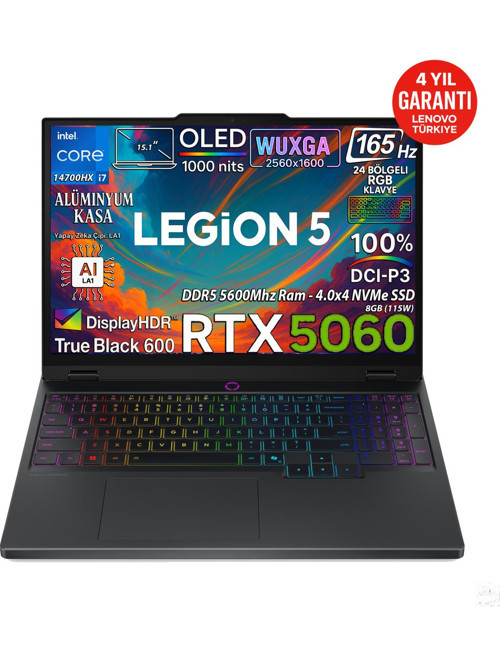 Legion 5 15IRX10 Intel Core I7 14700HX 32-GBDDR5 256 GB SSD RTX5060 8GB (115W) OLED 15.1" WQXGA (2560X1600) 165Hz Windows 11 Home 83LY00KXTRAT47