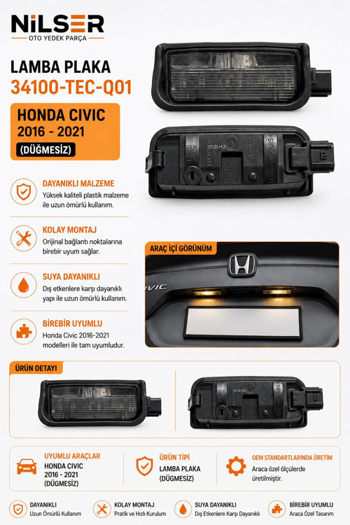 Honda Civic Plaka Lamba Düğmesiz 2016-2021 FC5