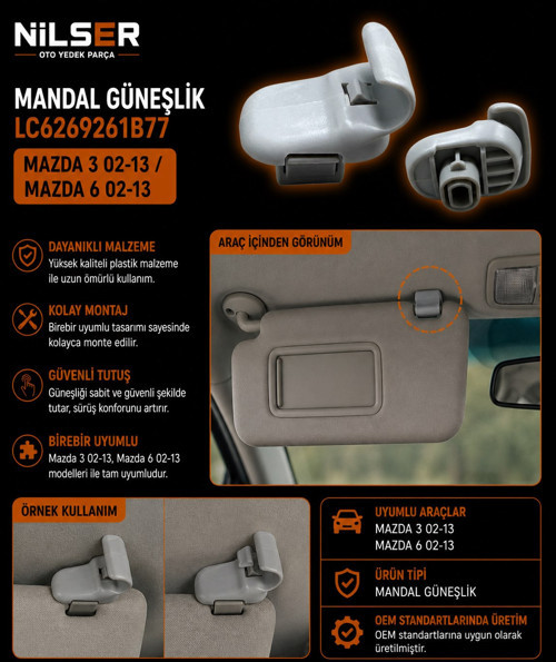 Güneşlik Tutucu Mandal Mazda 3 Mazda 6 2002-2013