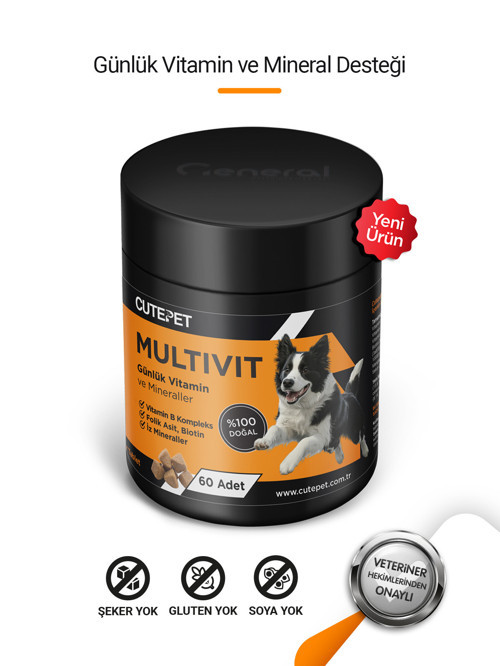 Multivit Köpek Vitamin ve Mineral Tableti 60 Adet – Günlük Bağışıklık, Enerji ve Genel Sağlık Desteği