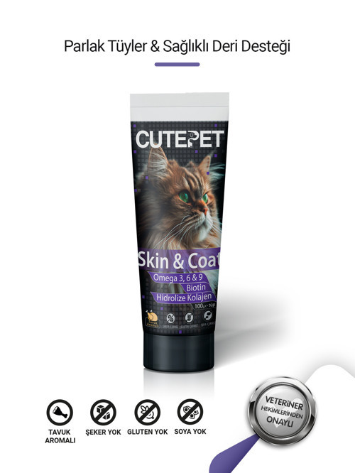 Skin & Coat Kedi Deri ve Tüy Sağlığı Malt 100g – Omega 3-6-9, Biotin ve Kolajen Destekli