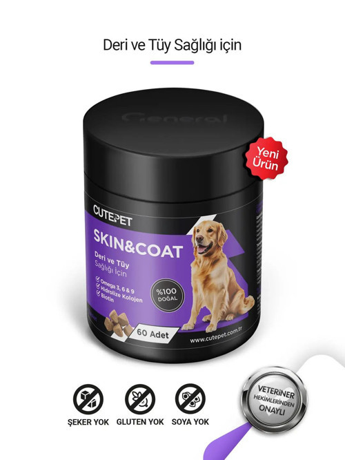 Skin & Coat Köpek Deri ve Tüy Sağlığı Tableti 60 Adet – Omega 3-6-9, Biotin ve Kolajen Destekli
