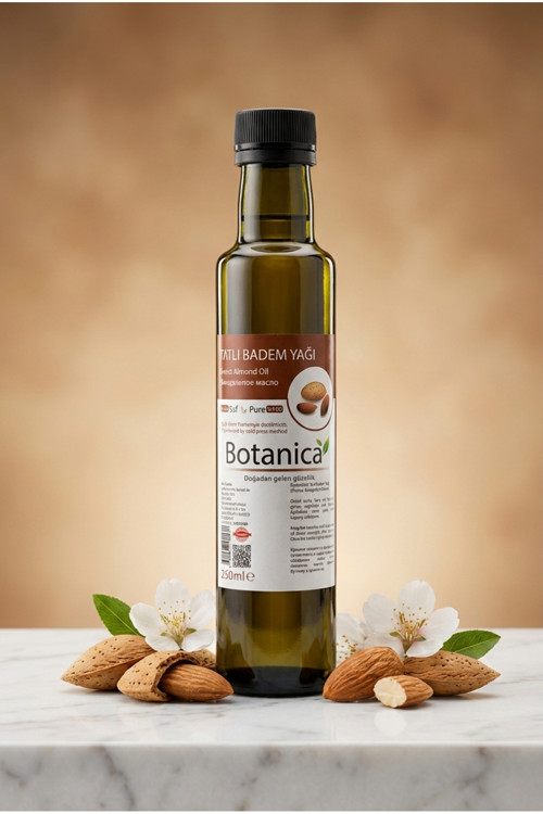 %100 Saf Tatlı Badem Yağı Soğuk Sıkım Vücut Masajı Nemlendirici Besleyici Ekonomik Aile Boyu 250 ml