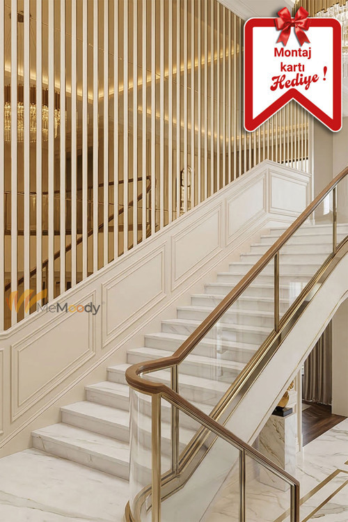 Dekoratif Yapışkanlı Şerit Pleksi Gold Ayna 5 Adet 5X120Cm