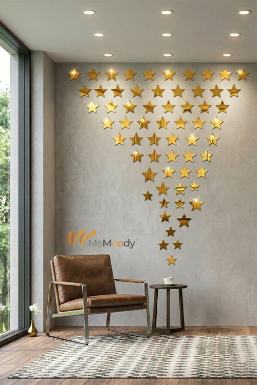 Dekoratif Yapışkanlı Yıldız Pleksi Ayna 5X5Cm 20 Adet Gold