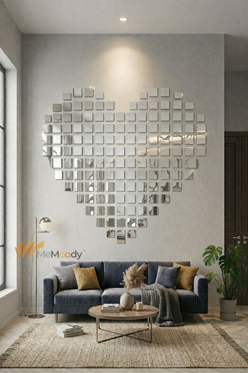 Dekoratif Yapışkanlı Kare Gümüş Pleksi Ayna 10 Adet 10X10Cm