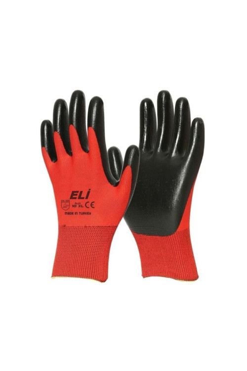 Eli Nitril 007 Iş Eldiveni No:10 Xl 50 Adet Kırmızı-Siyah