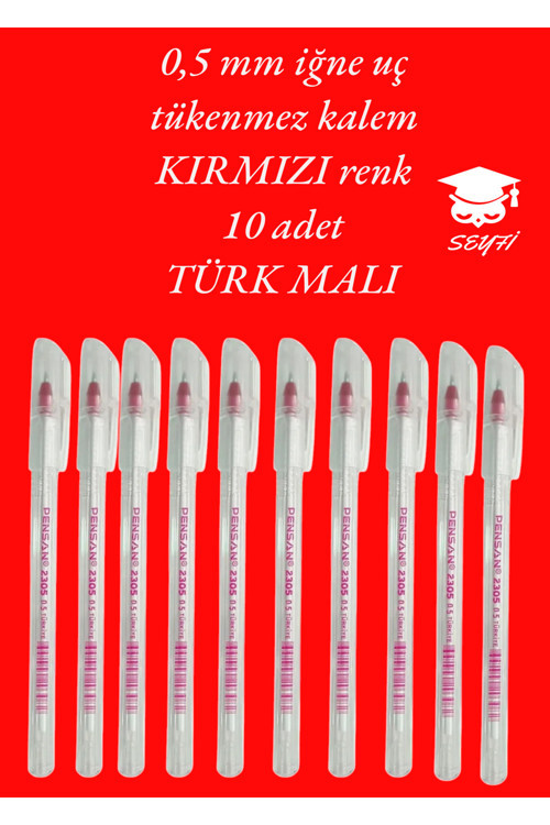 Seyfikirtasiye 0.5 Mm Iğne Uç Kırmızı Tükenmez Kalem 10 Adet Yeni Seri Yeni Üretim Türk Malı Pensan 2305 Kırmızı