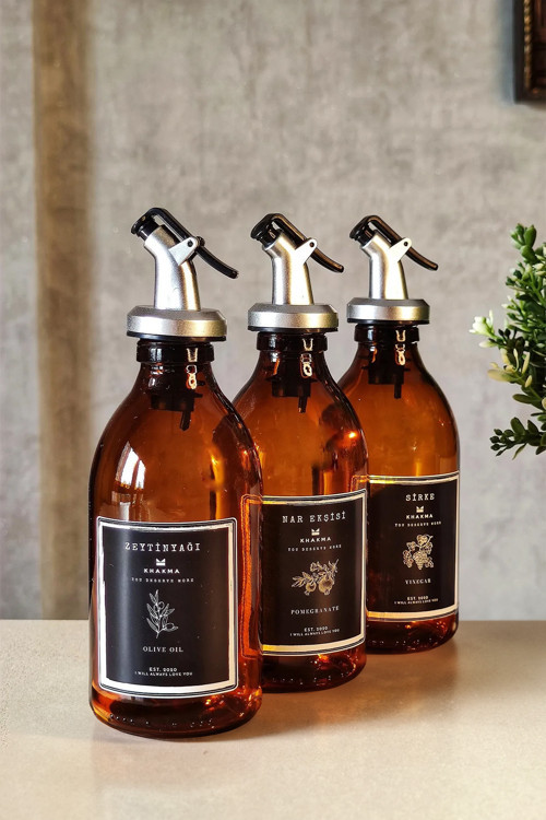 Amber Zeytinyağı Nar Ekşisi Sirke Şişesi Yağdanlık 3 Lü Set 300Ml Stantsız Sm3Ç-Sz