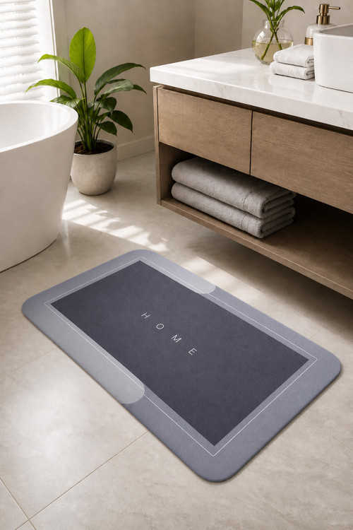 Kaymaz Tabanlı Süper Emici Banyo Paspası 58X38 Cm – Hızlı Kuruyan 4 Katmanlı Banyo Matı | Duş & Lavabo Önü