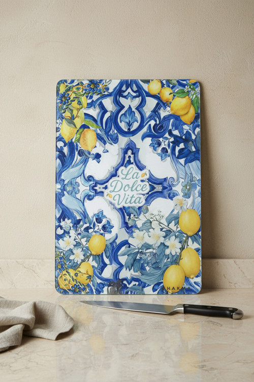 Dolcevita Cam Kesme Tahtası – 25X35 Cm | Temperli Cam | İtalyan Seramik Desenli