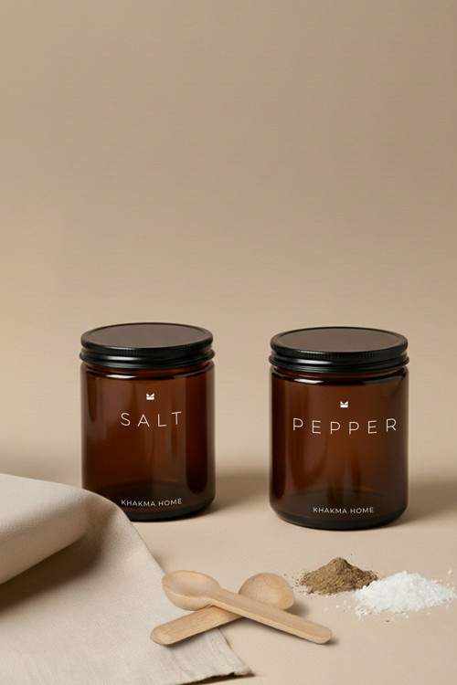 Amber Cam Tuz Ve Karabiber Kavanozu Seti – Salt & Pepper Yazılı – 2'Li Set / 250 Ml
