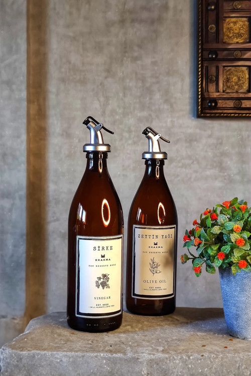 Amber 2'Li 500 Ml Zeytinyağı Sirke Şişesi Yağdanlık Yağlık 500U-Bz-Bs