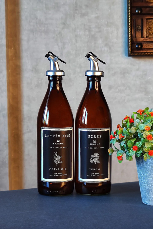 Amber 2'Li 500 Ml Zeytinyağı Sirke Şişesi Yağdanlık Yağlık 500U-Sz-Ss