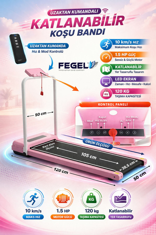 Fg-07 Katlanabilir Koşu & Yürüyüş Bandı Katlanabilir Yürüyüş & Koşu Bandı | Evde Spor, Kalori Yakımı, Lcd Ekran, Kumandalı, Kompakt Tasarım