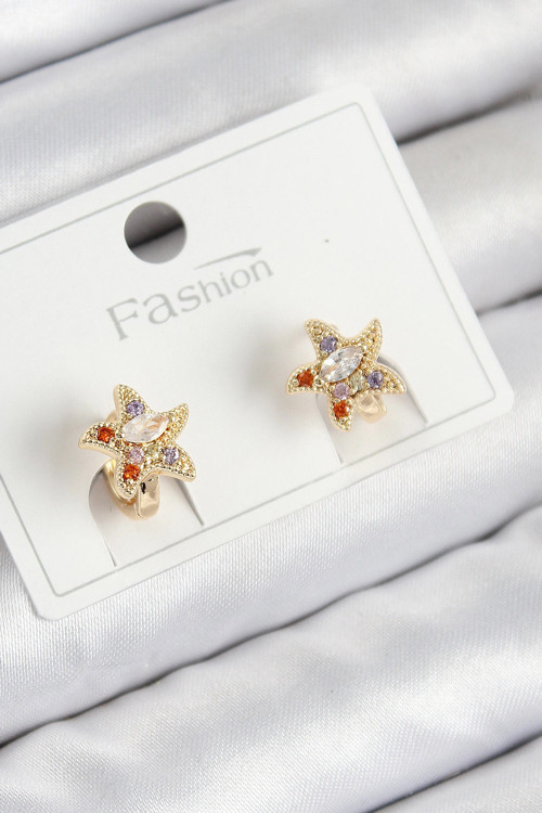 Pirinç Zirkon Taşlı Yıldız Model Gold Renk Çocuk Küpe