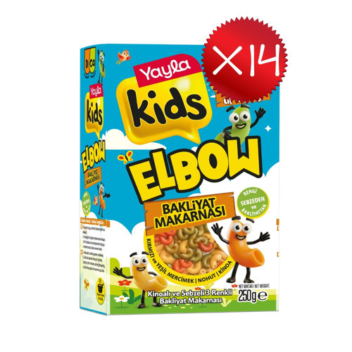 Kids Kinoalı Sebzeli 3 Renkli Elbow Bakliyat Makarnası 250 g x14