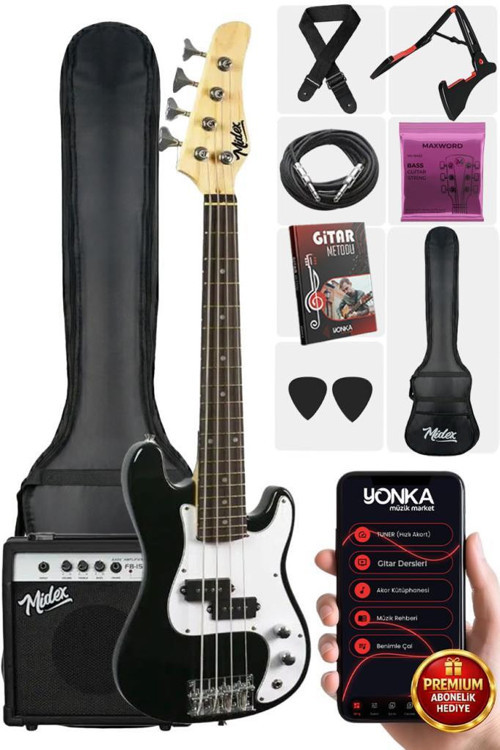 CBG-380BK 38 İNÇ 7/8 Ebat 10-14 Yaş Arası Genç ve Çocuk İçin Amfili Bas Gitar Seti