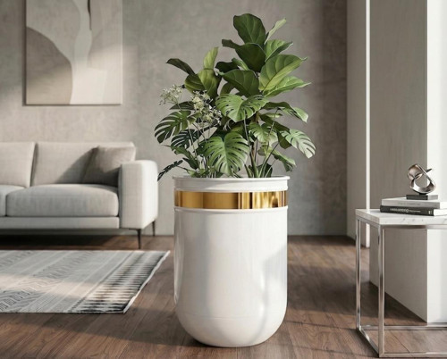 Dekoratif Glossia 45 cm Beyaz Gold Saksı