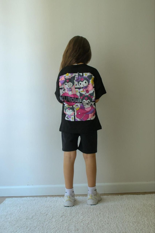 Cg Kids Kuromi Kız Çocuk Tshirt ve şort Alt Üst Takım Süper Kalite Sırt Baskı Detaylı