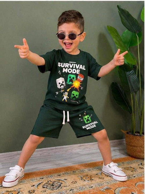 Cg Kids Minecraft Erkek Çocuk Tshirt & Şort Alt Üst Takım Süper Kalite