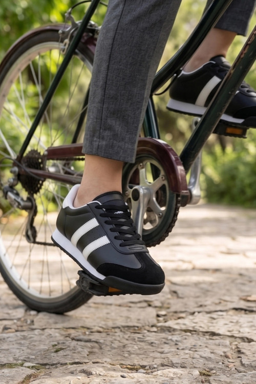 Dark Unisex Siyah Deri Retro Sneaker - Günlük Spor Ayakkabı
