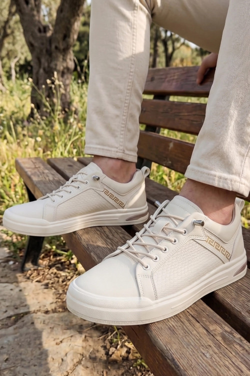 Comfort Elite Grek Desenli Krem Erkek Günlük Spor Ayakkabı