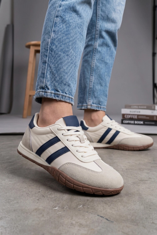 Asorti Unisex Bej Süet Detaylı Retro Sneaker - Klasik Kauçuk Tabanlı Günlük Spor Ayakkabı