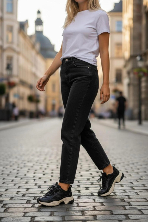 Nizie Retro Stil Siyah Comfort Taban Kadın Sneaker Ayakkabı