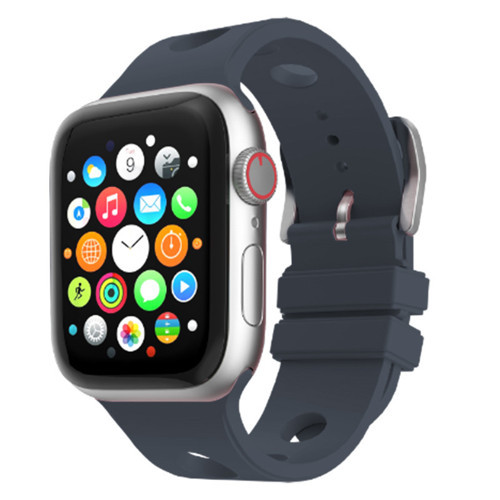 Apple Watch 10 46mm Uyumlu Kordon Delikli Tasarım Silikon Midnight
