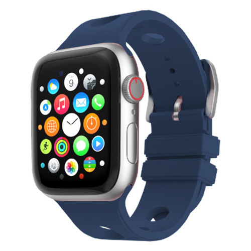 Apple Watch 7 45mm Uyumlu Kordon Delikli Tasarım Silikon Midnight Blue