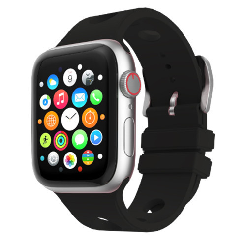 Apple Watch 10 46mm Uyumlu Kordon Delikli Tasarım Silikon Siyah