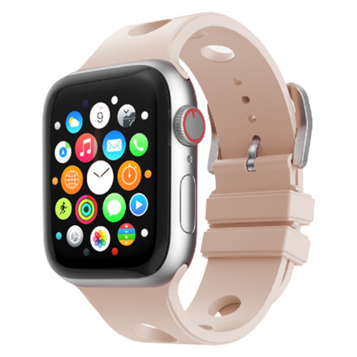 Apple Watch 7 41mm Uyumlu Kordon Delikli Tasarım Silikon Kum Pembe