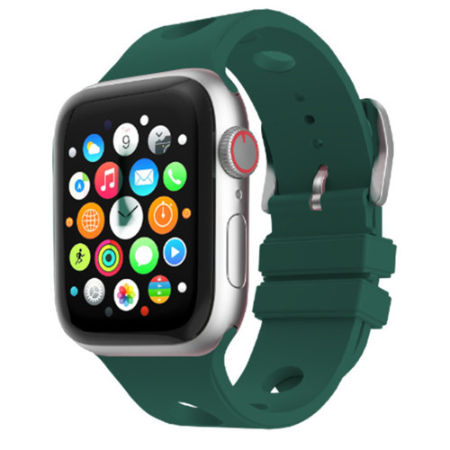 Apple Watch 7 45mm Uyumlu Kordon Delikli Tasarım Silikon Koyu Yeşil