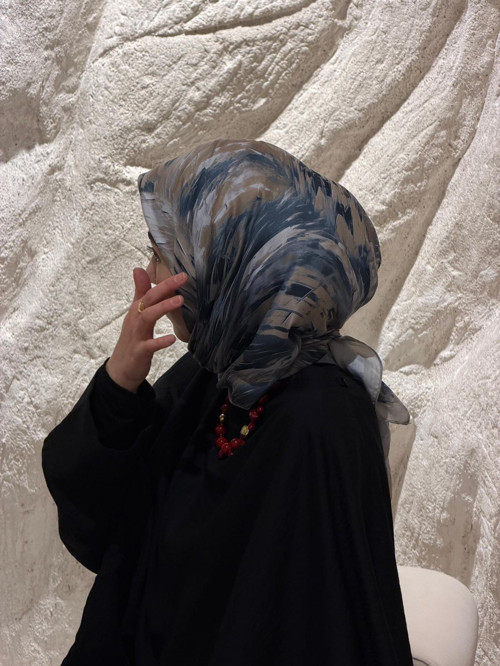 Pamuklu Soft Lara Desen Eşarp-Gri