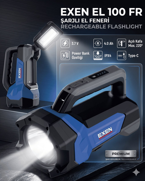 EL 100 FR - 3.7V 4Ah 600 Lümen Şarjlı El Feneri