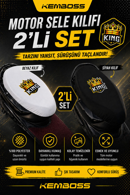 2’li Motor Sele Kılıfı Seti Siyah & Beyaz Universal Lastikli Bağlamalı %100 Polyester