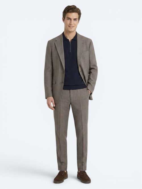 Vizon Çizgili Modern Fit İpek Karışımlı Takım Elbise