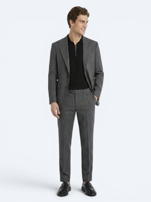 Antrasit Kareli Modern Fit Yün Karışımlı Takım Elbise