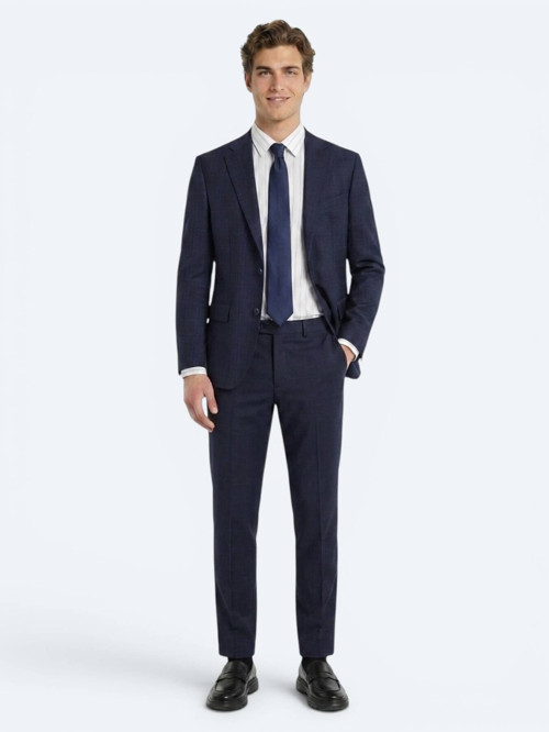 Lacivert Potikare Modern Fit %100 Yün Takım Elbise