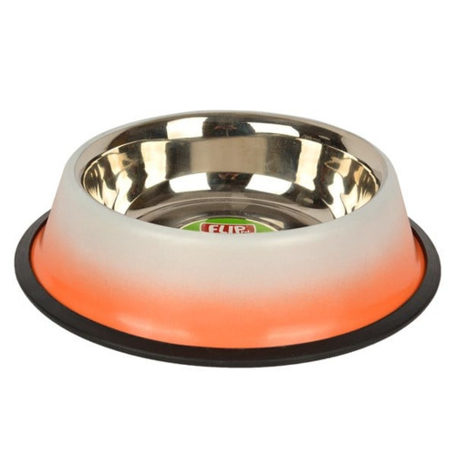 Çift Renkli Çelik Köpek Mama ve Su Kabı (Turuncu) 960ml